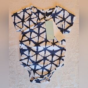 aden + anais Blue and White Short Sleeve Kimono Body Suit, 3 to 6 Months, NWT